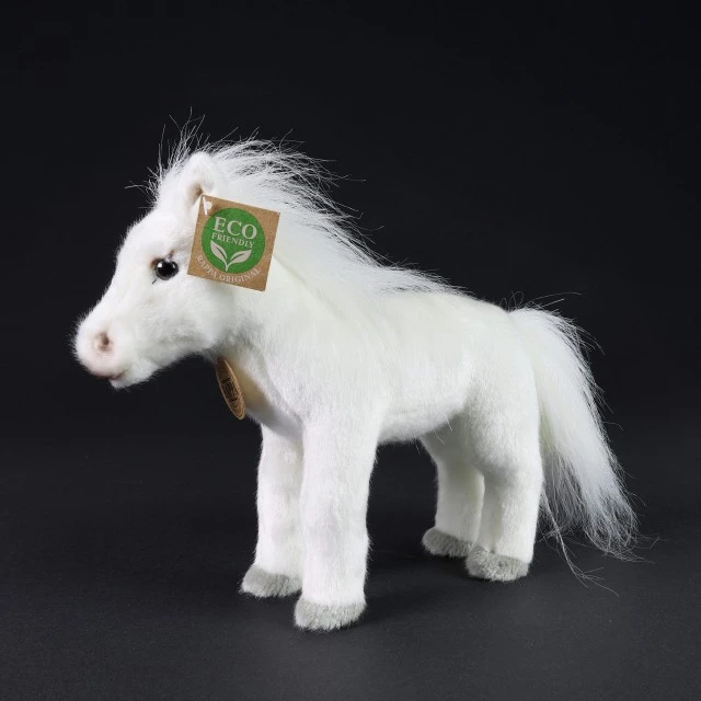 Plush White horse with white mane 24 cm. standing