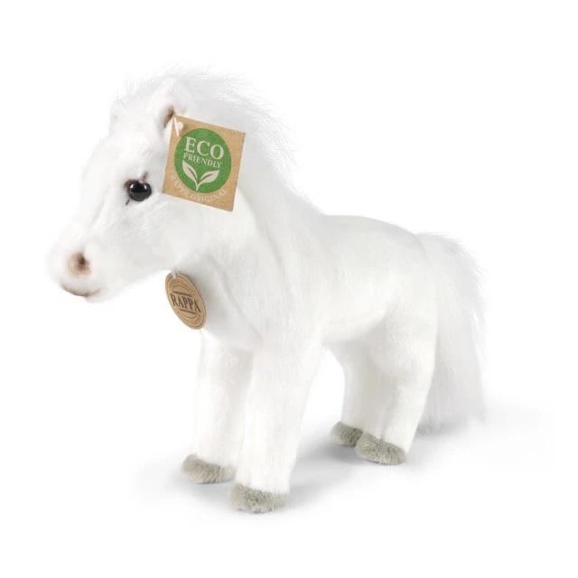 Plush White horse with white mane 24 cm. standing