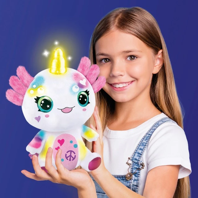 Creative set, Canal Toys, Plush toy for coloring, Axolotl with light-up horn