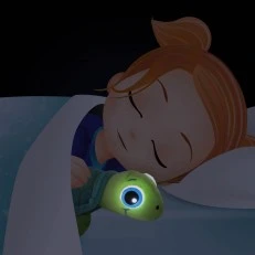 Plush turtle with glowing eyes