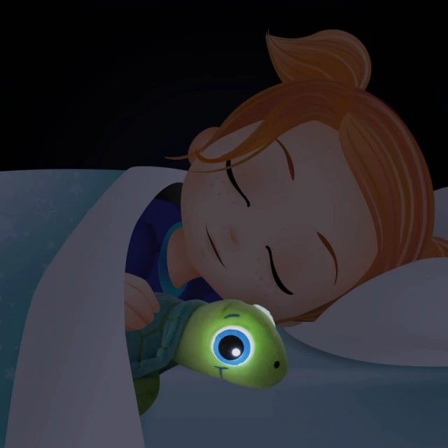 Plush turtle with glowing eyes