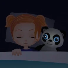 Plush panda with glowing eyes