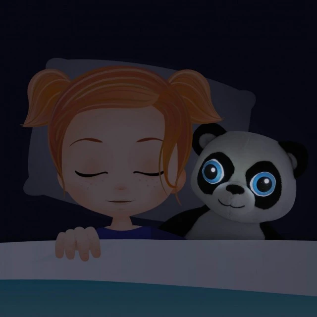 Plush panda with glowing eyes