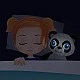 Plush panda with glowing eyes