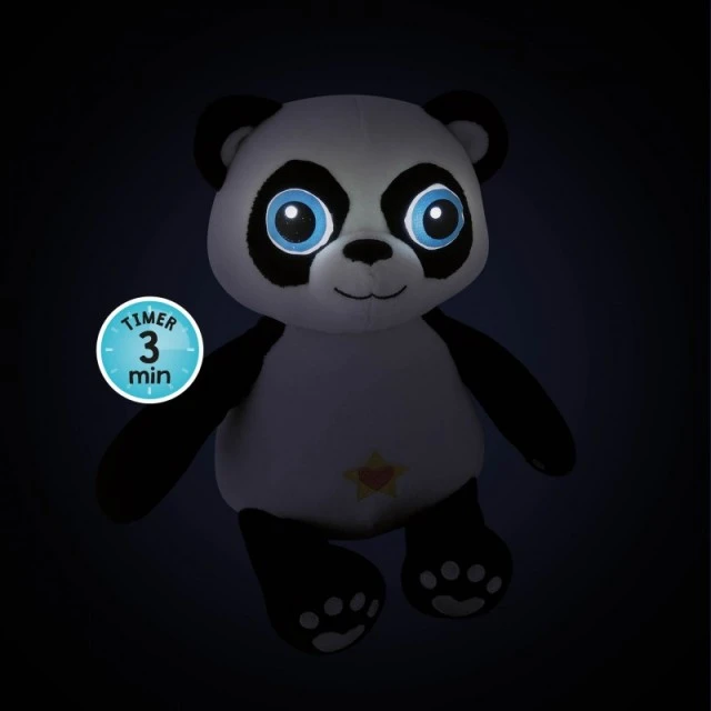 Plush panda with glowing eyes